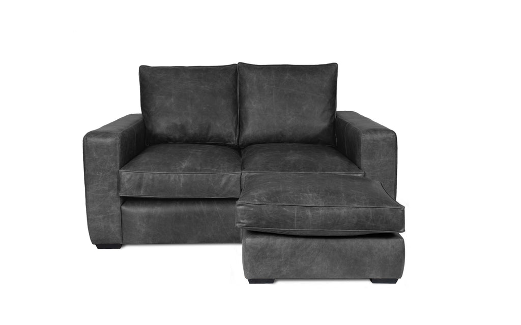Harvey 2 seater Leather Corner Sofa in Black Vintage Leather