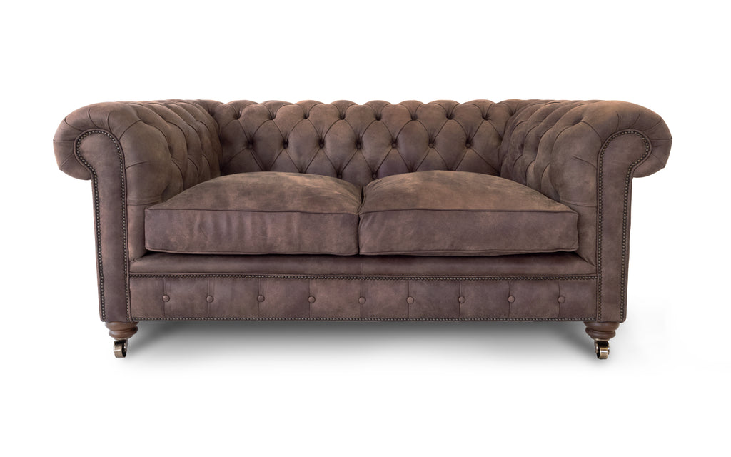 Monty 2 seater Chesterfield in Slate Rustic Leather With Sofa Bed
