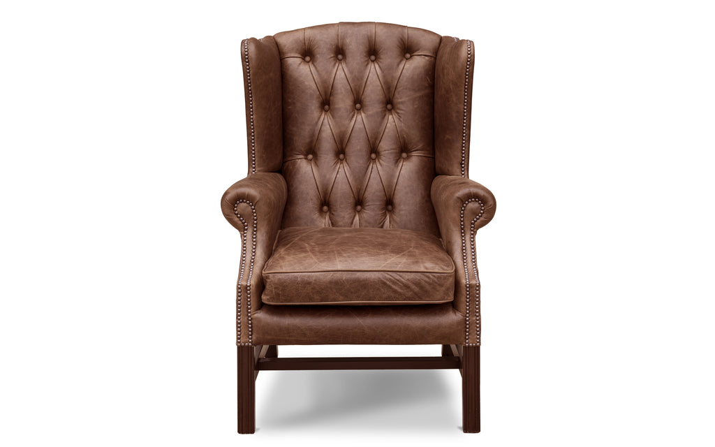 Dark brown leather wingback chair new arrivals