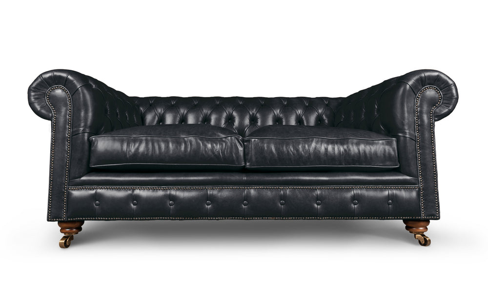 Monty    2 seater Chesterfield in Ebony Heritage leather - with Sofa Bed