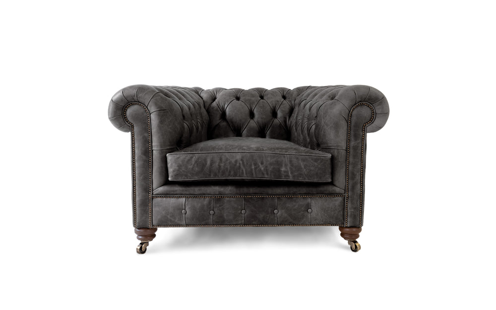 'mini' monty    1 seater Chesterfield in Black Vintage leather
