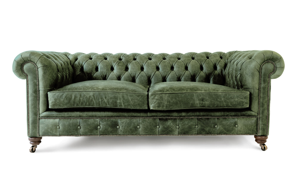'mini' monty    3 seater Chesterfield in Green Vintage leather
