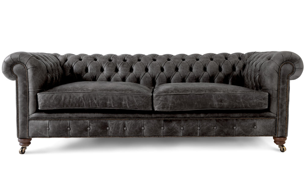 'mini' monty    4 seater Chesterfield in Black Vintage leather
