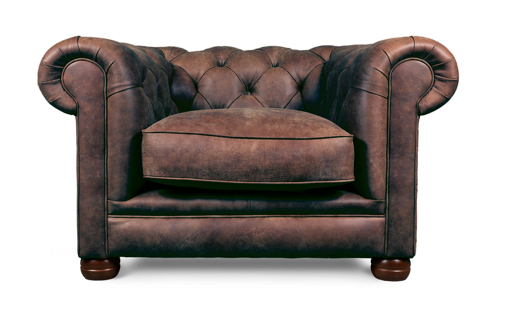Huxley    1 seater Chesterfield in Bark Rustic leather
