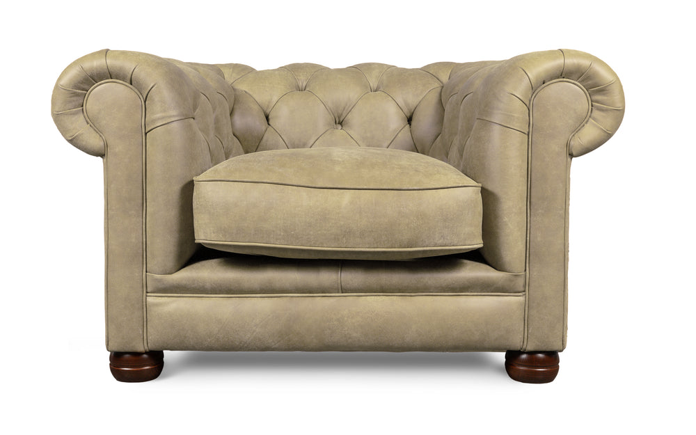 Huxley    1 seater Chesterfield in Ivory Rustic leather
