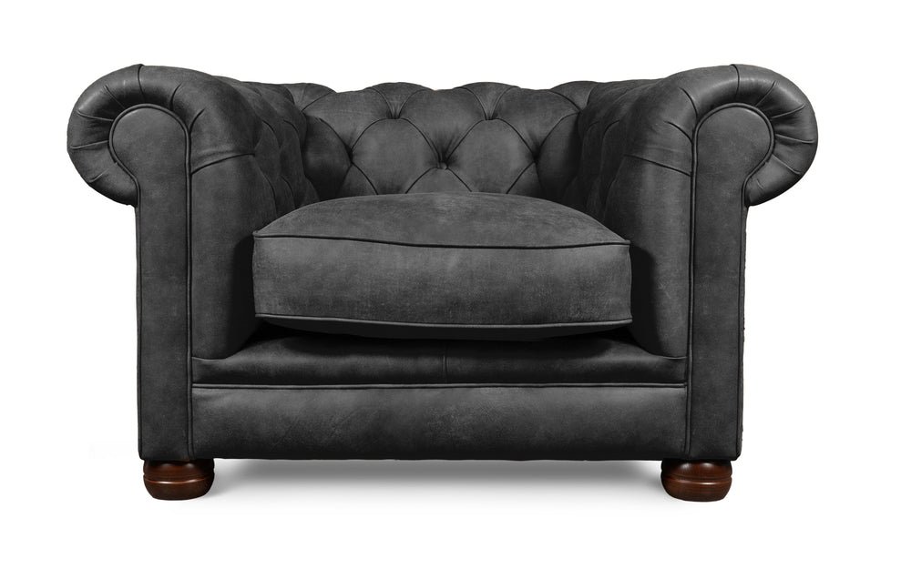 Huxley    1 seater Chesterfield in Slate Rustic leather
