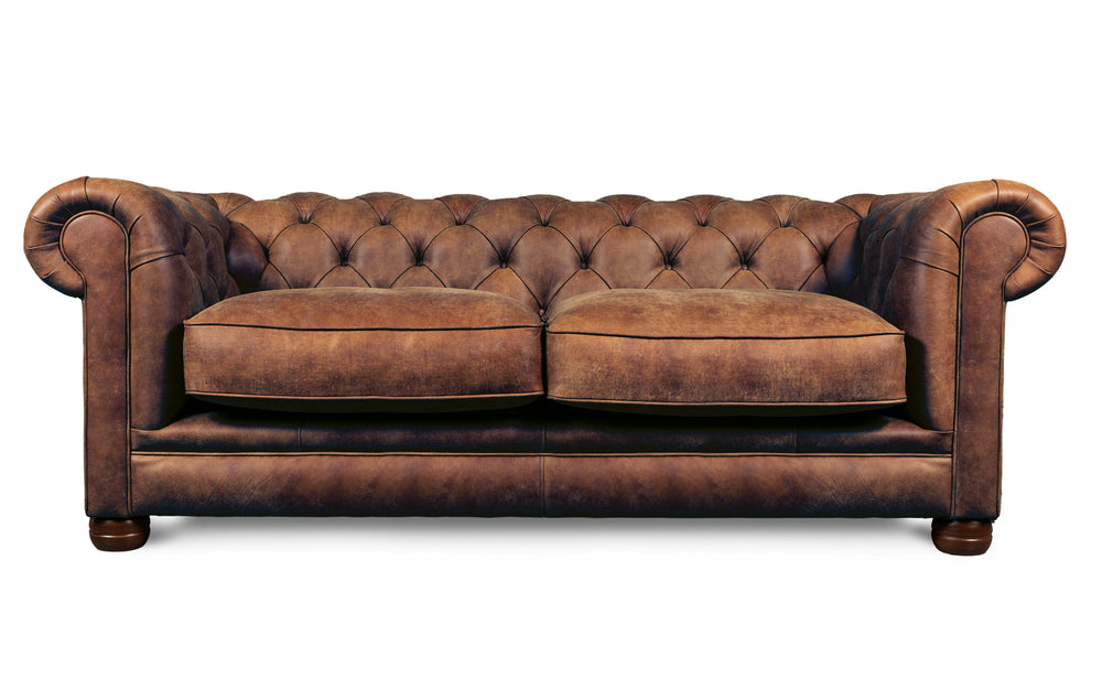 Huxley    3 seater Chesterfield in Tawny Rustic leather
