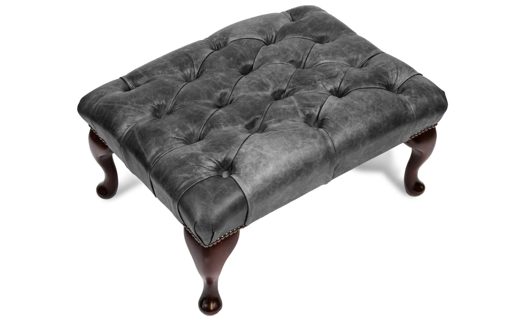 Queenie traditional   footstool in Black Vintage leather
