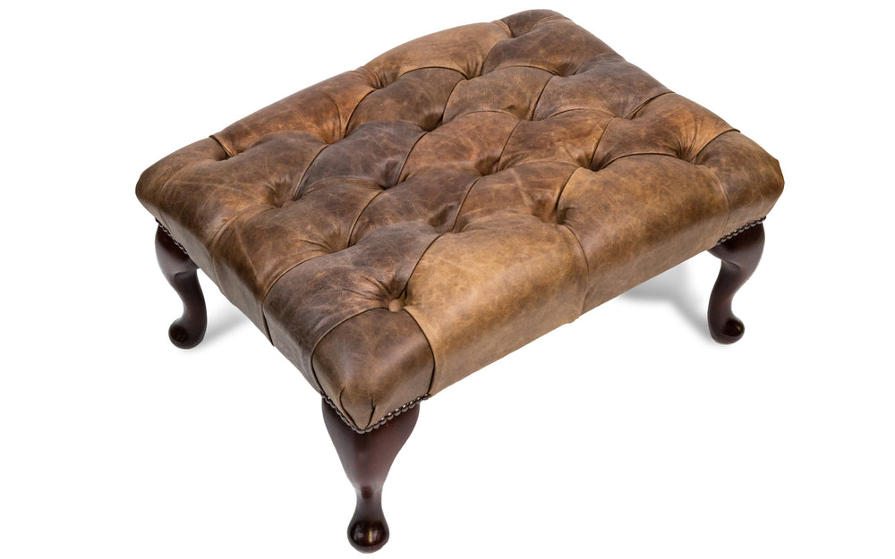 Queenie traditional   footstool in Dark brown Vintage leather
