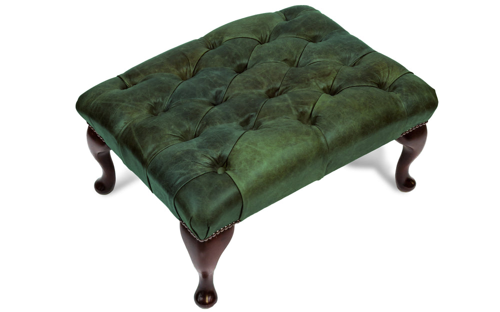 Queenie traditional   footstool in Green Vintage leather
