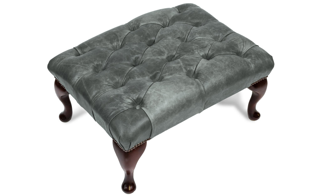 Queenie traditional   footstool in Grey Vintage leather
