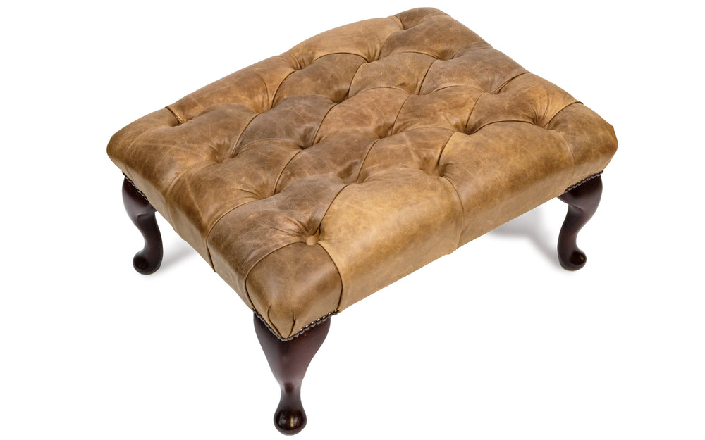 Queenie traditional   footstool in Honey Vintage leather

