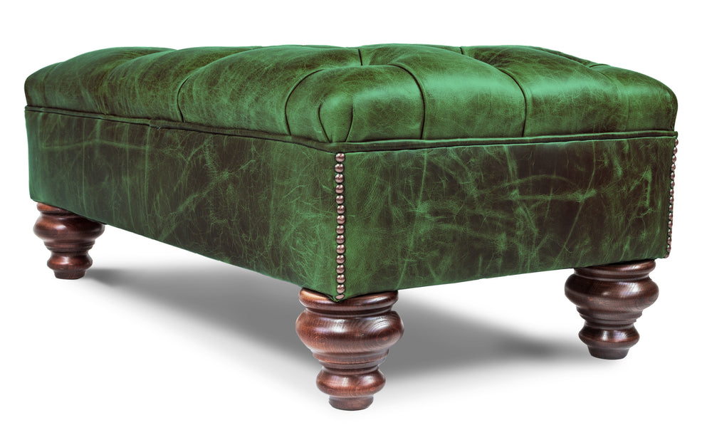 Green leather outlet footstool