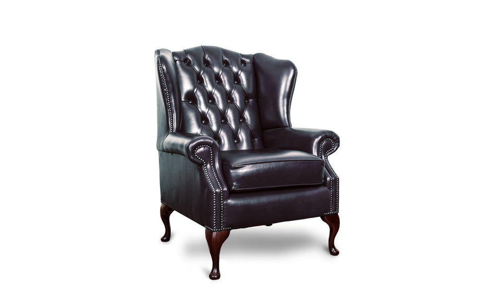 Dorothy   wing back chair in Midnight blue Heritage leather
