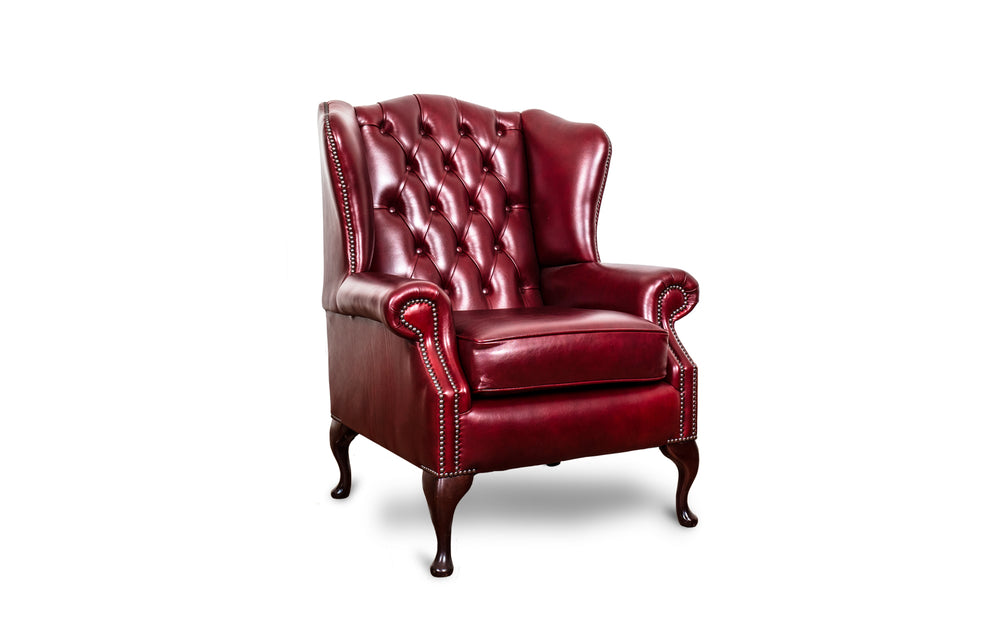 Dorothy   wing back chair in Red wood Heritage leather
