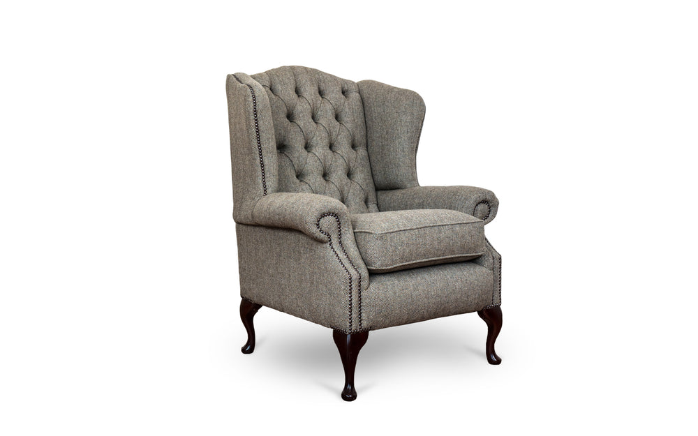 Dorothy   wing back chair in Hessian Herringbone wool
