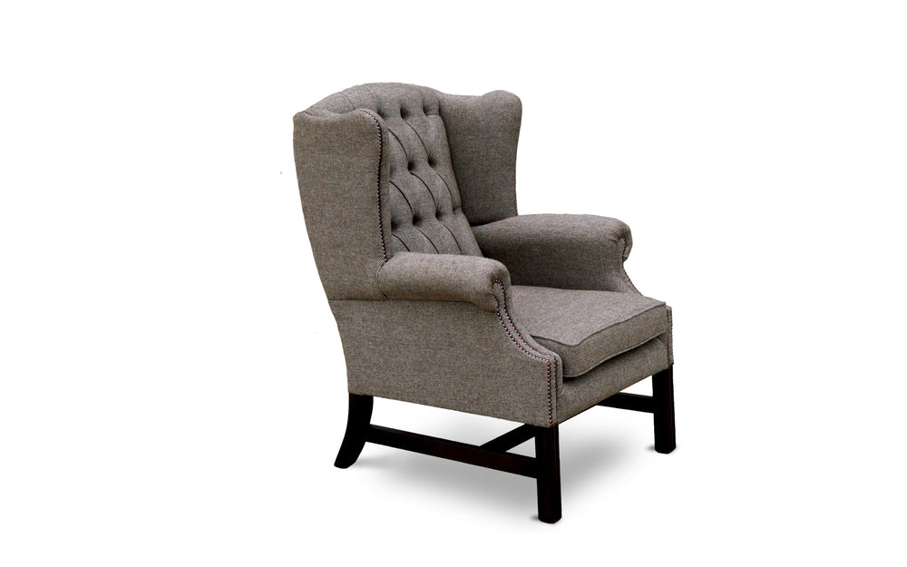 Elsie   wing back chair in Hessian Herringbone wool
