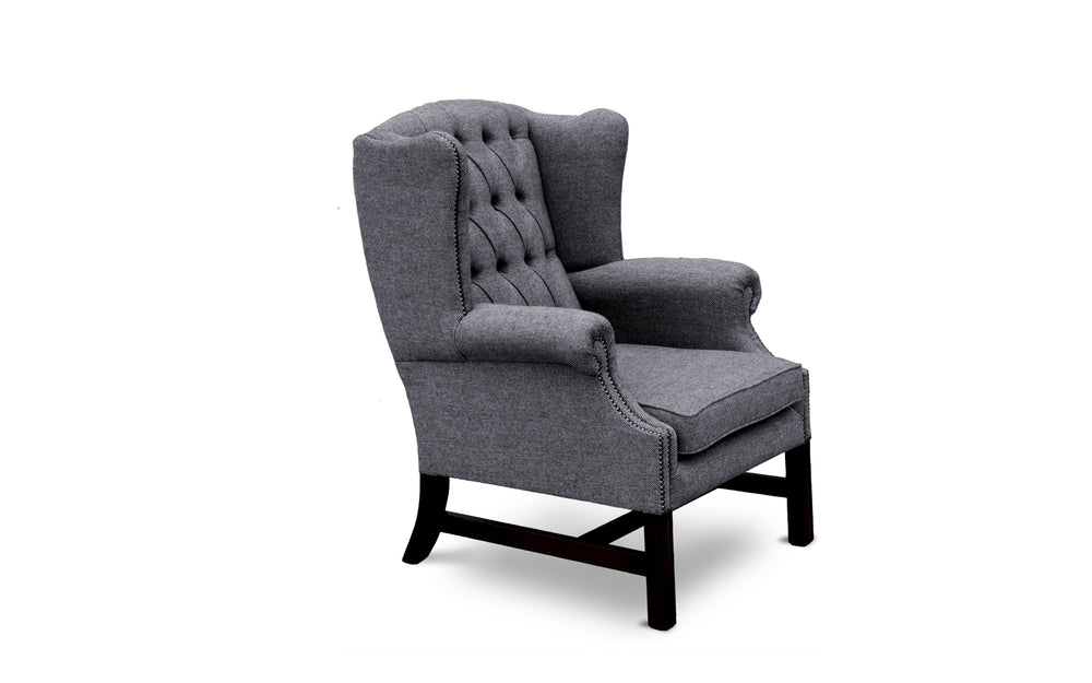 Elsie   wing back chair in Dark grey Herringbone wool
