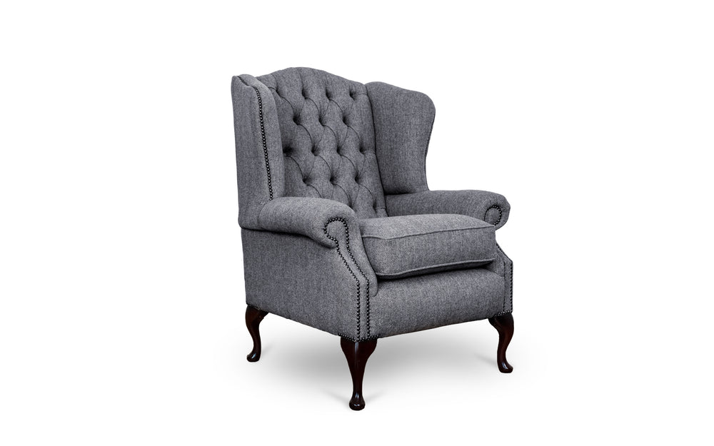 Dorothy   wing back chair in Dark grey Herringbone wool
