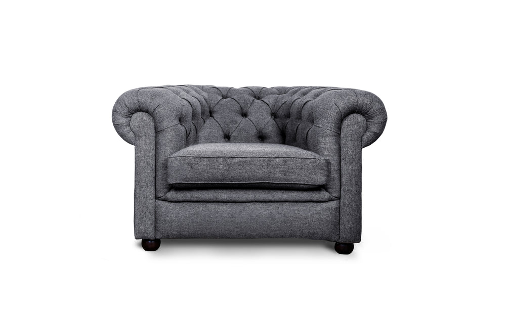 Huxley    1 seater Chesterfield in Dark grey Herringbone wool
