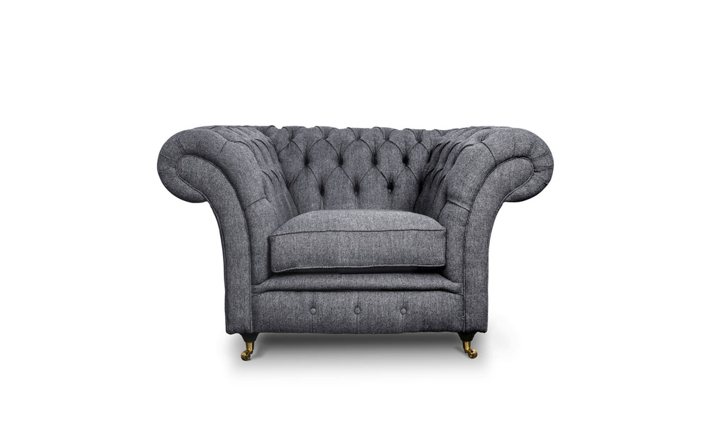 Florence    Chesterfield Chair in Dark grey Herringbone wool
