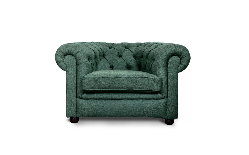 Huxley    1 seater Chesterfield in Jade Herringbone wool
