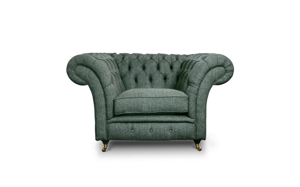 Florence    Chesterfield Chair in Jade Herringbone wool
