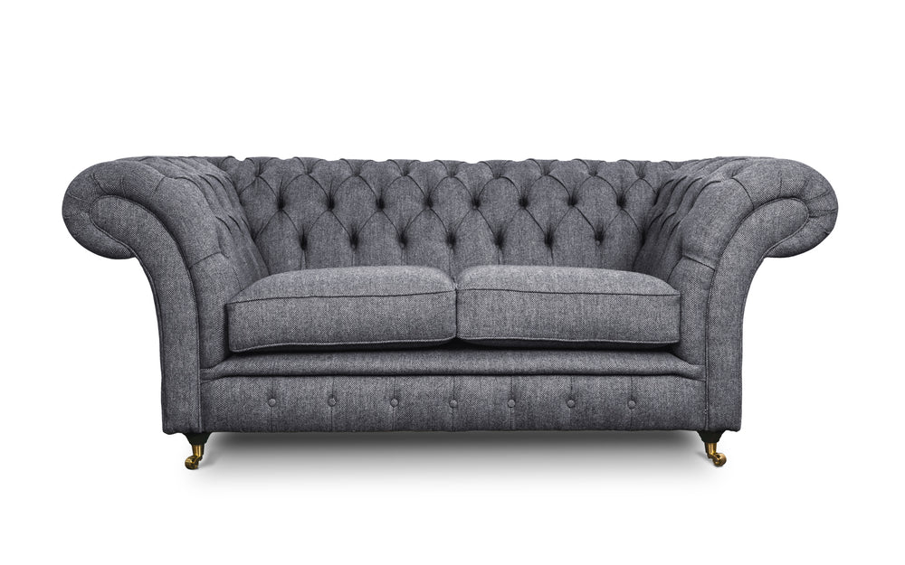 Florence    2 seater Chesterfield in Dark grey Herringbone wool
