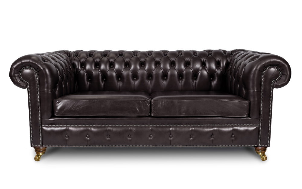 Monty    3 seater Chesterfield in Ebony Heritage leather - with Sofa Bed