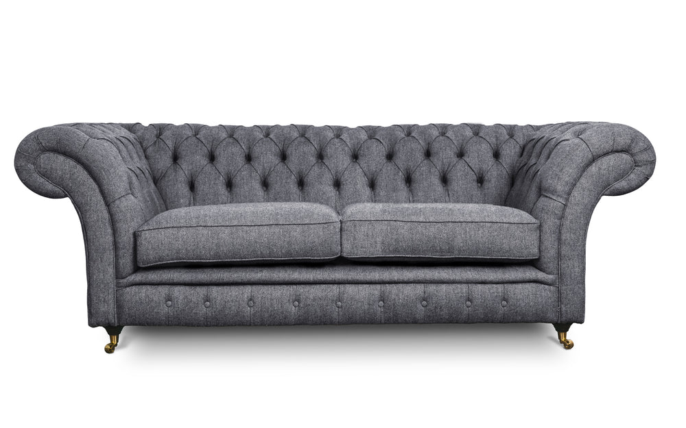 Florence    3 seater Chesterfield in Dark grey Herringbone wool
