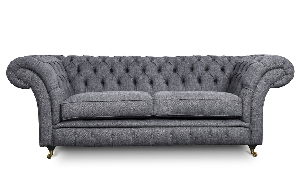 Florence    3 seater Chesterfield in Dark grey Herringbone wool - with Sofa Bed