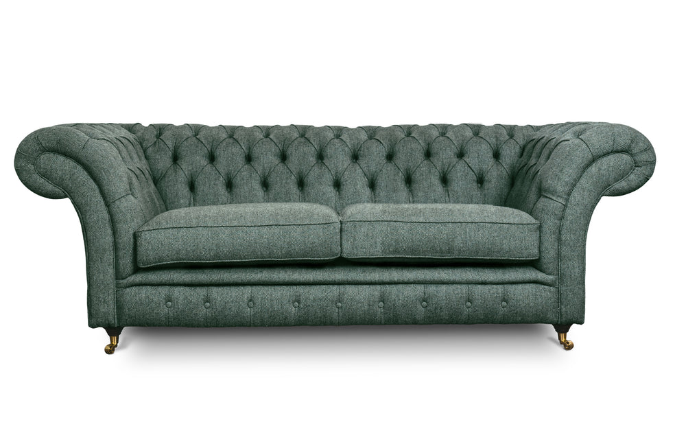 Florence    3 seater Chesterfield in Jade Herringbone wool
