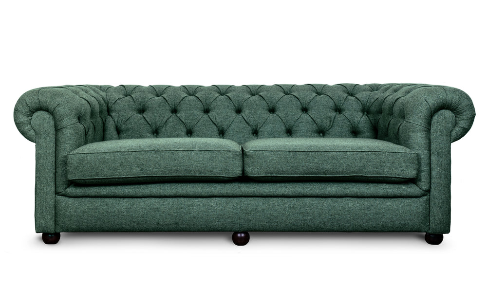 Huxley    3 seater Chesterfield in Jade Herringbone wool
