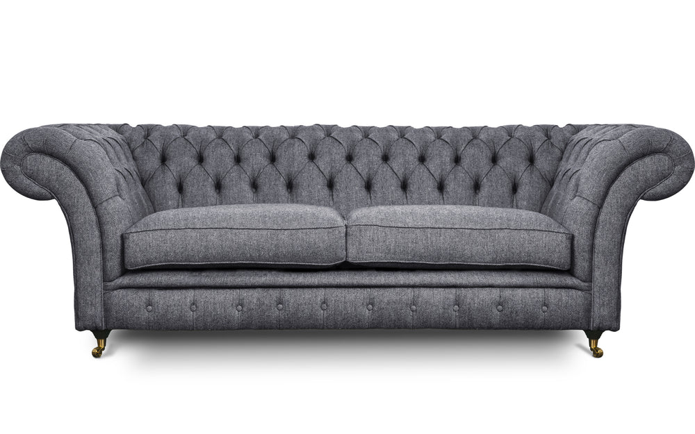 Florence    4 seater Chesterfield in Dark grey Herringbone wool
