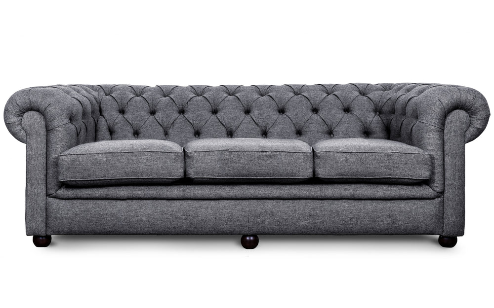 Huxley    4 seater Chesterfield in Dark grey Herringbone wool
