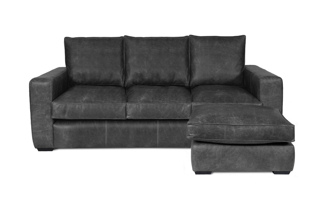 Harvey 4 seater Leather Corner Sofa in Black Vintage Leather