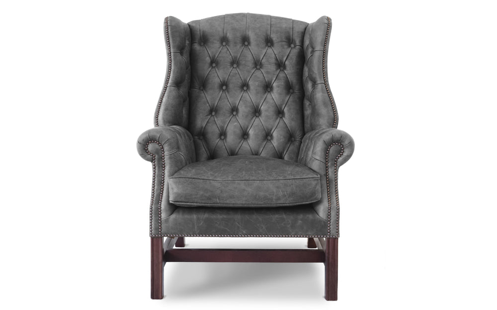 Clementine   wing back chair in Black Vintage leather
