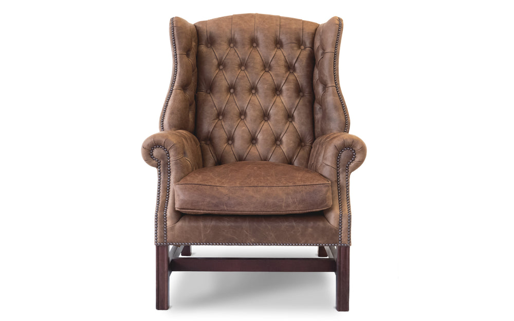 Clementine   wing back chair in Dark brown Vintage leather
