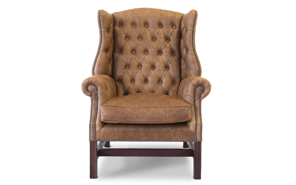 Clementine   wing back chair in Honey Vintage leather
