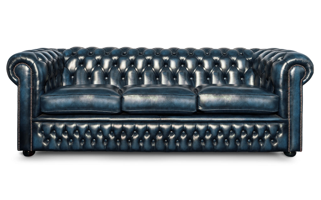Blue leather chesterfield deals sofa