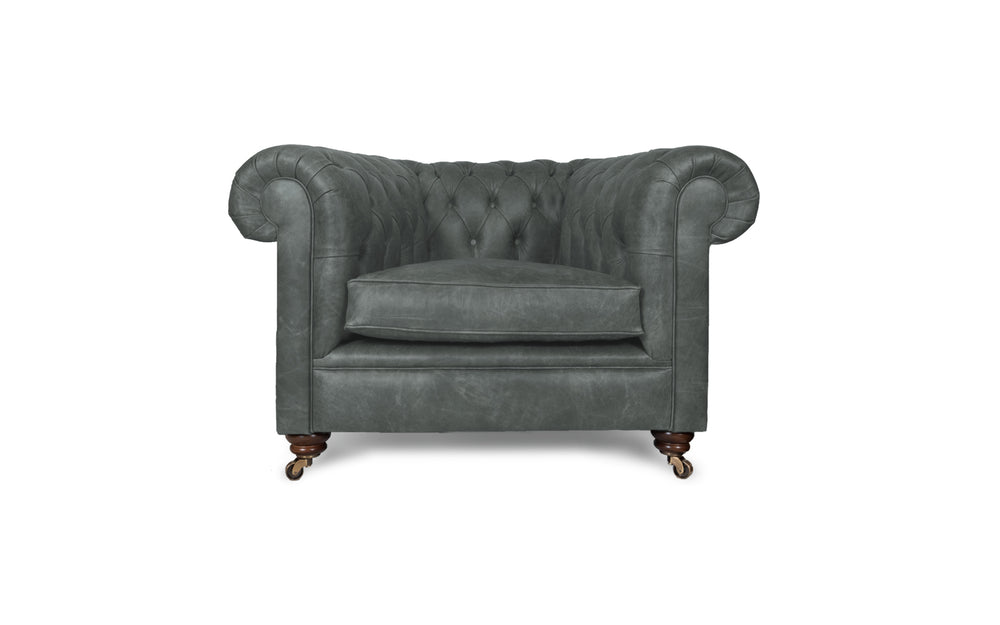 Bertie    Snuggler Chesterfield in Grey Vintage leather
