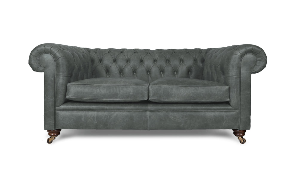 Bertie    2 seater Chesterfield in Grey Vintage leather
