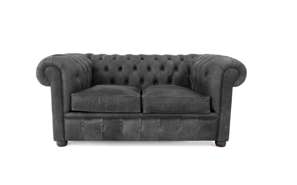 Flossie    2 seater Chesterfield in Black Vintage leather
