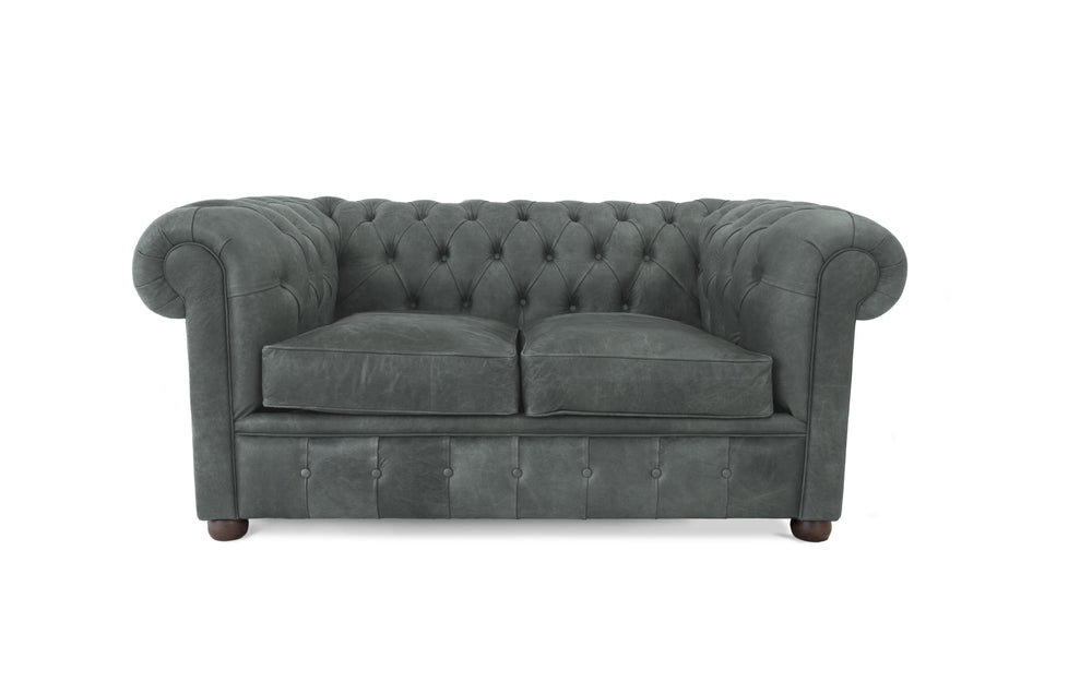 Flossie    2 seater Chesterfield in Grey Vintage leather
