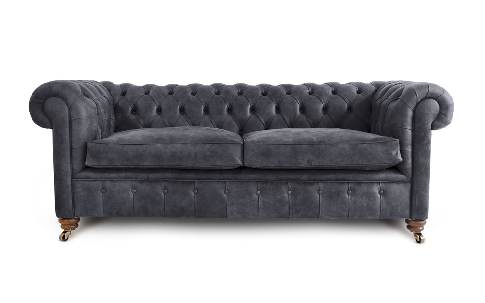 Farley    3 seater Chesterfield in Onyx Rustic leather - with Sofa Bed
