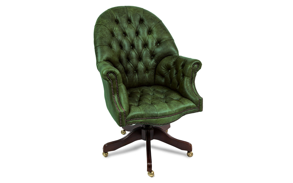 Rufus   executive desk chair in Green Vintage leather
