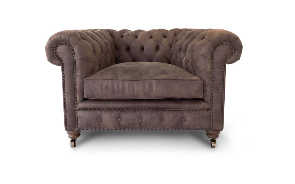 Monty    1 seater Chesterfield in Cocoa Rustic leather
