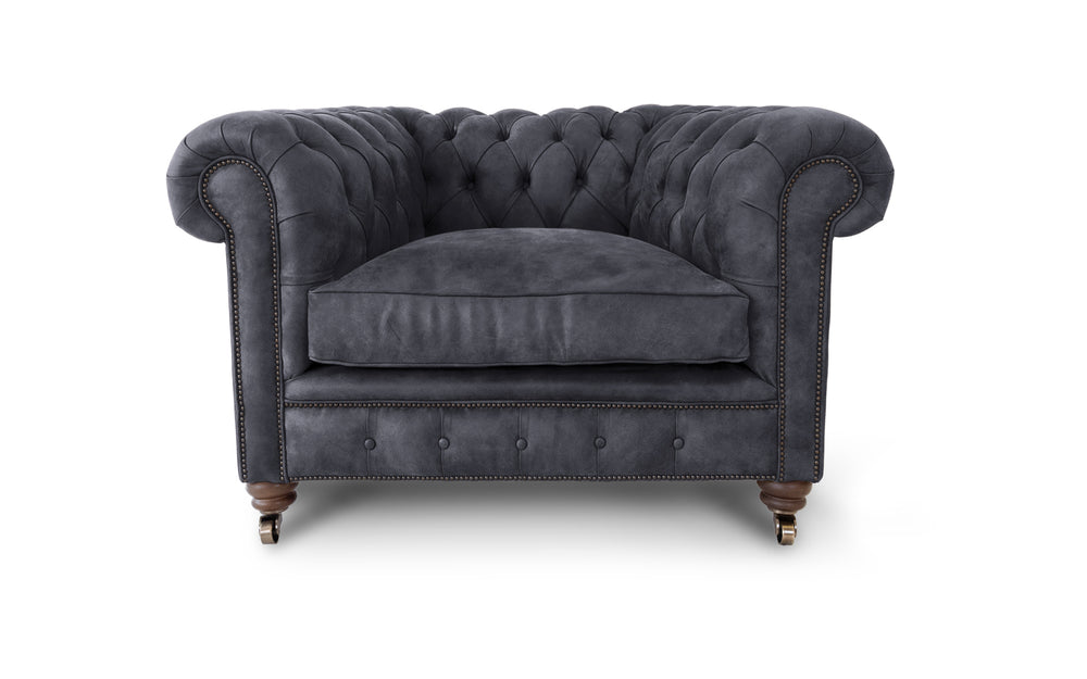 Monty    1 seater Chesterfield in Onyx Rustic leather
