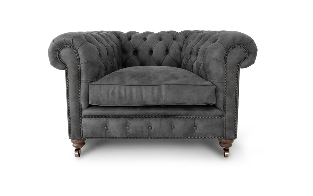 Monty    Snuggler Chesterfield in Slate Rustic leather
