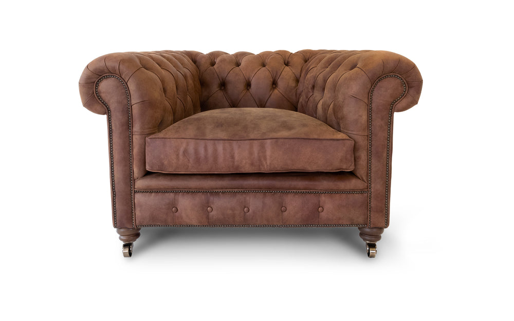 Monty    1 seater Chesterfield in Tawny Rustic leather
